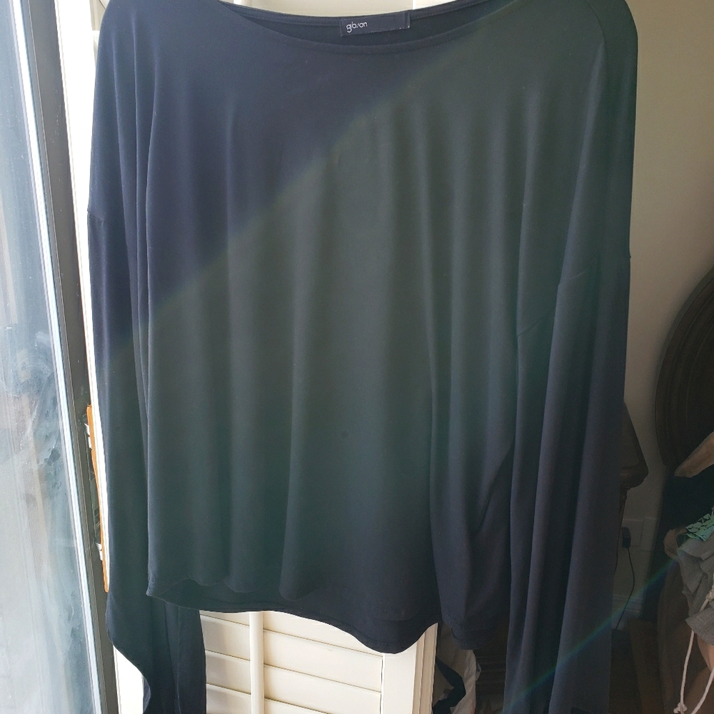 Black top with slit and tie sleeve